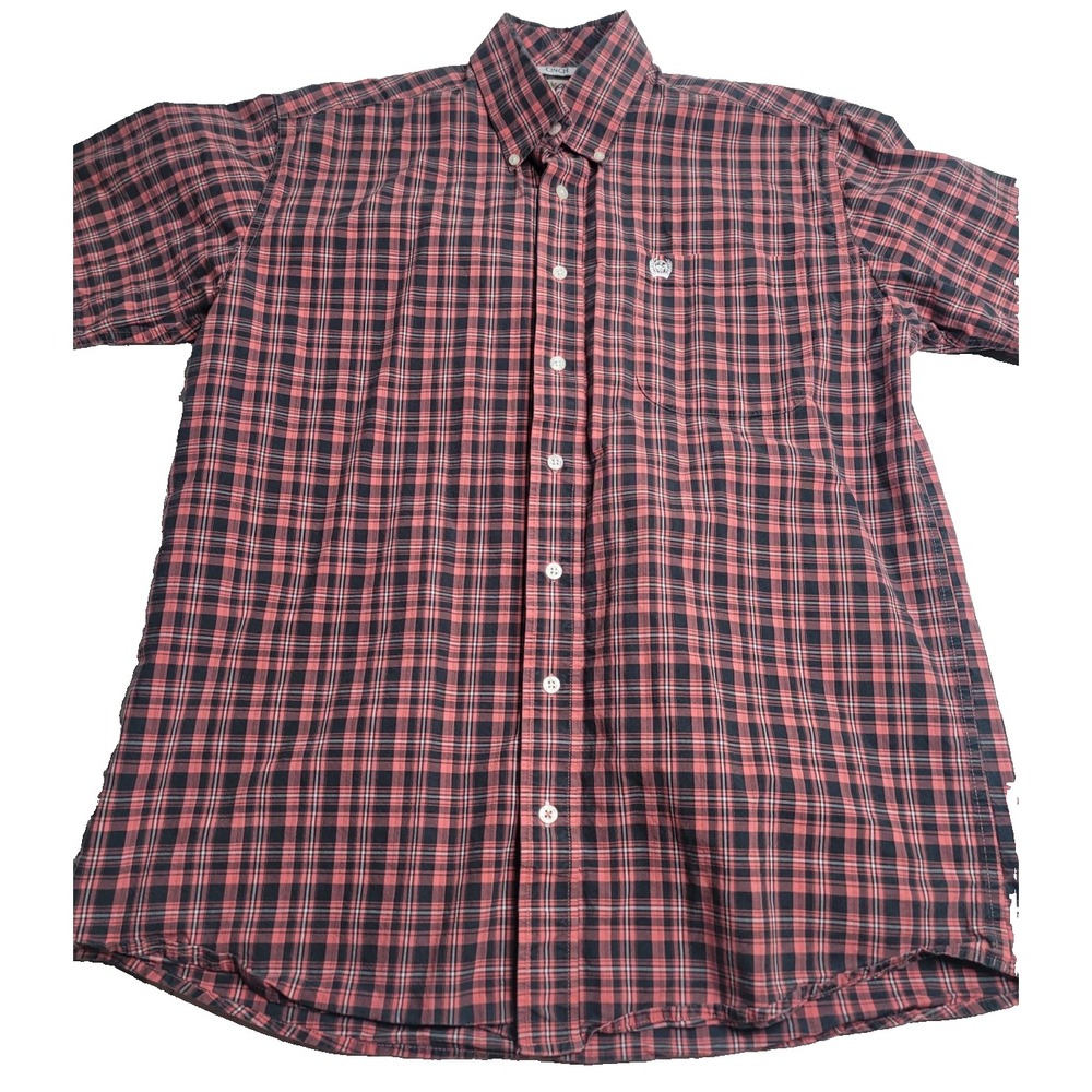 Cinch Short Sleeve Button Down Shirt Men's‎ Small Pink/Gray Plaid